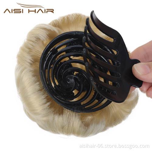Aisi Hair 9 Flower Gold Plastic Comb Synthetic Fiber Hair Extension Curly Claw On Ponytail Chignon Bun Hairpieces For Women
